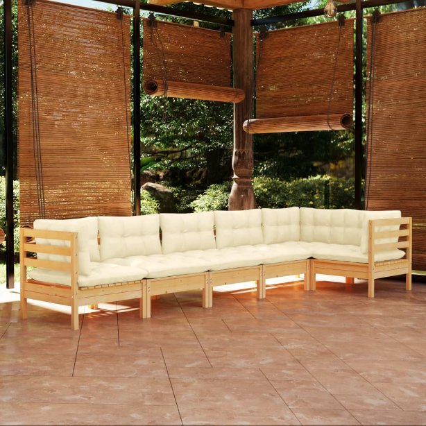 vidaXL 6-tlg. Garten-Lounge-Set mit Grauen Kissen Kiefernholz