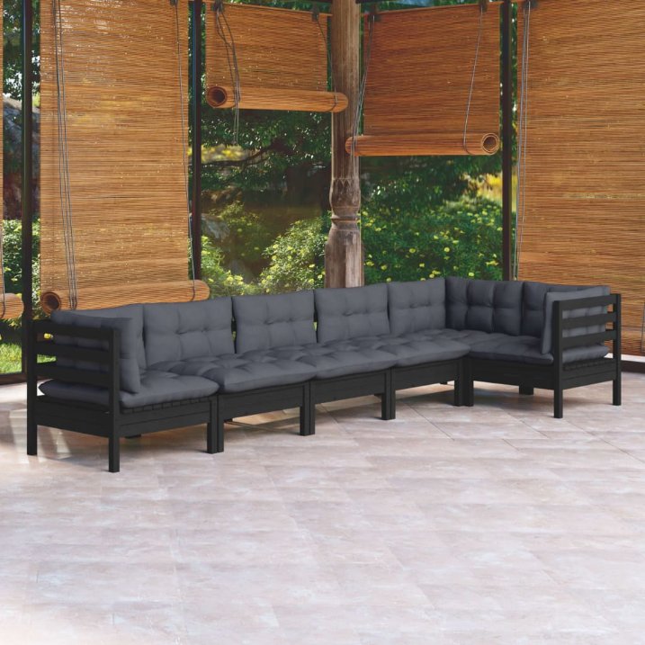 vidaXL 6-tlg. Garten-Lounge-Set mit Grauen Kissen Kiefernholz