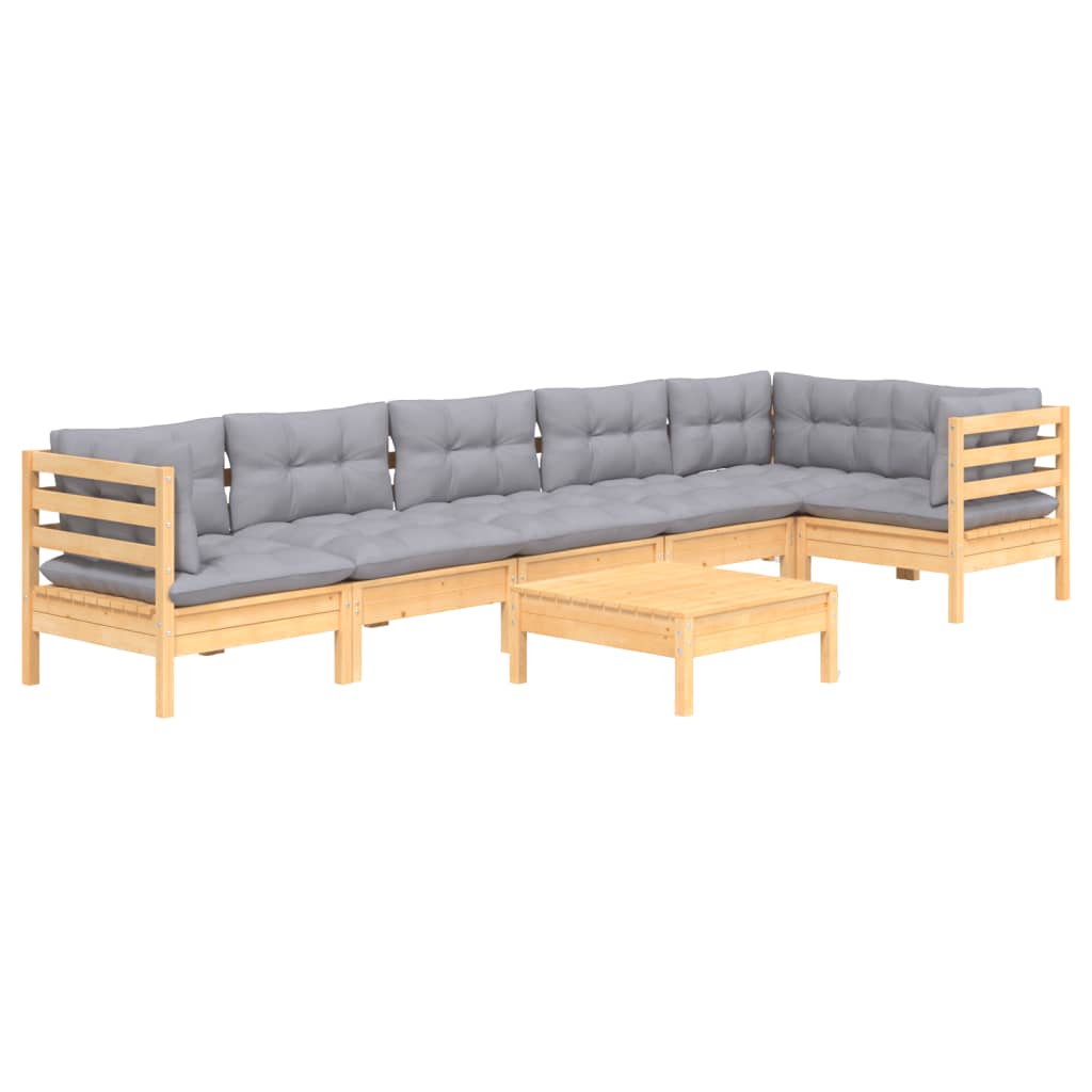 vidaXL 7-tlg. Garten-Lounge-Set mit Grauen Kissen Kiefernholz
