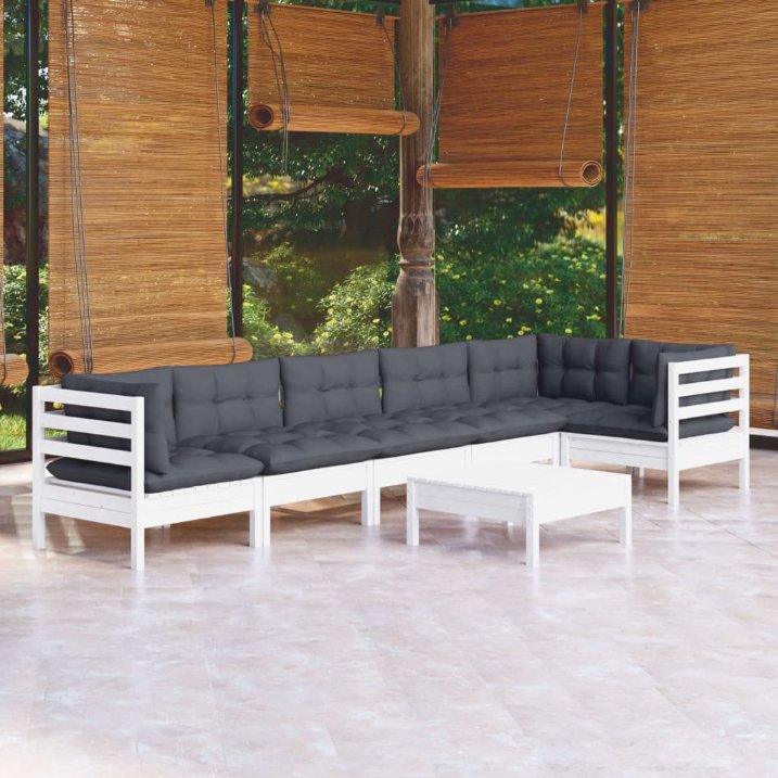 vidaXL 7-tlg. Garten-Lounge-Set mit Grauen Kissen Kiefernholz