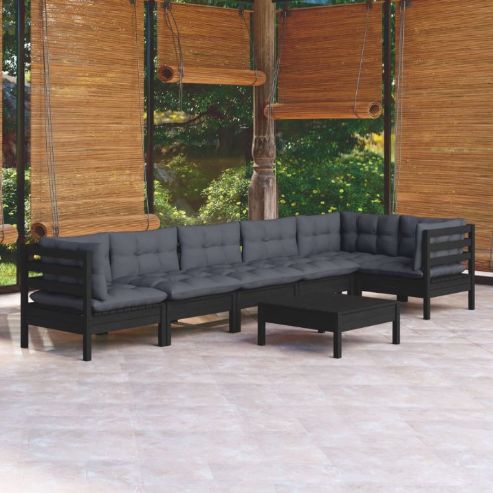 vidaXL 7-tlg. Garten-Lounge-Set mit Grauen Kissen Kiefernholz
