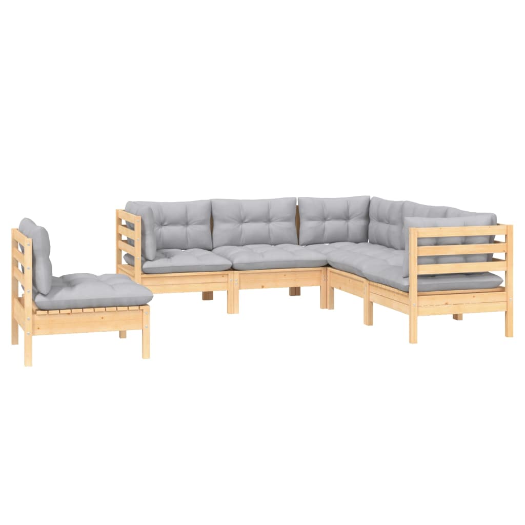 vidaXL 5-tlg. Garten-Lounge-Set mit Grauen Kissen Kiefernholz