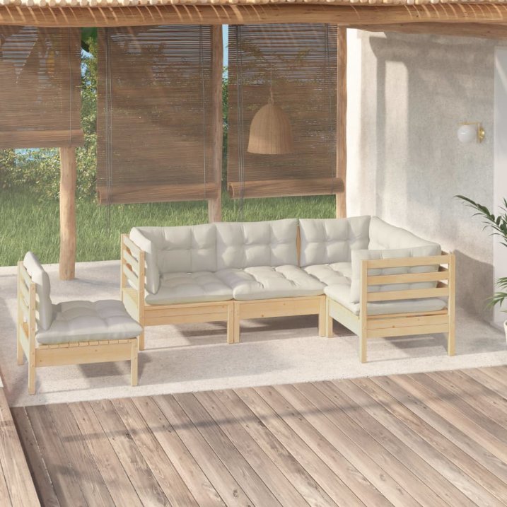 vidaXL 5-tlg. Garten-Lounge-Set mit Grauen Kissen Kiefernholz