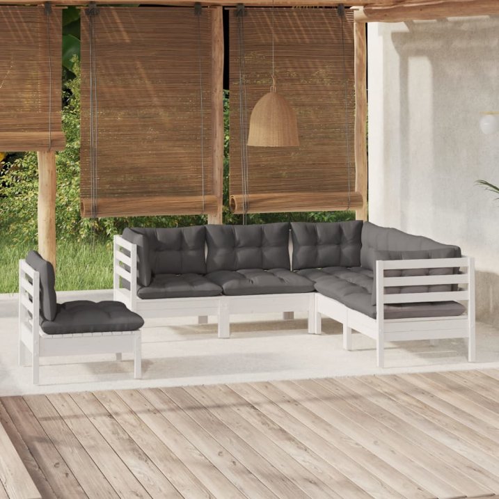 vidaXL 5-tlg. Garten-Lounge-Set mit Grauen Kissen Kiefernholz