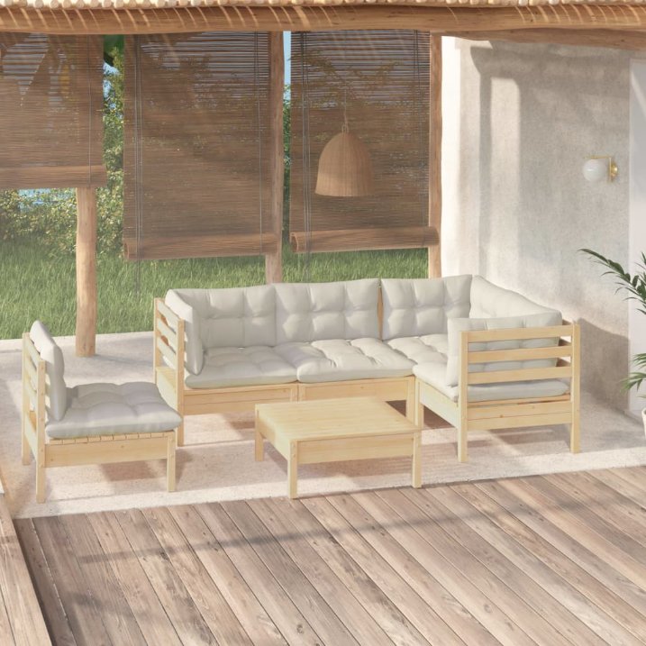 vidaXL 6-tlg. Garten-Lounge-Set mit Grauen Kissen Kiefernholz