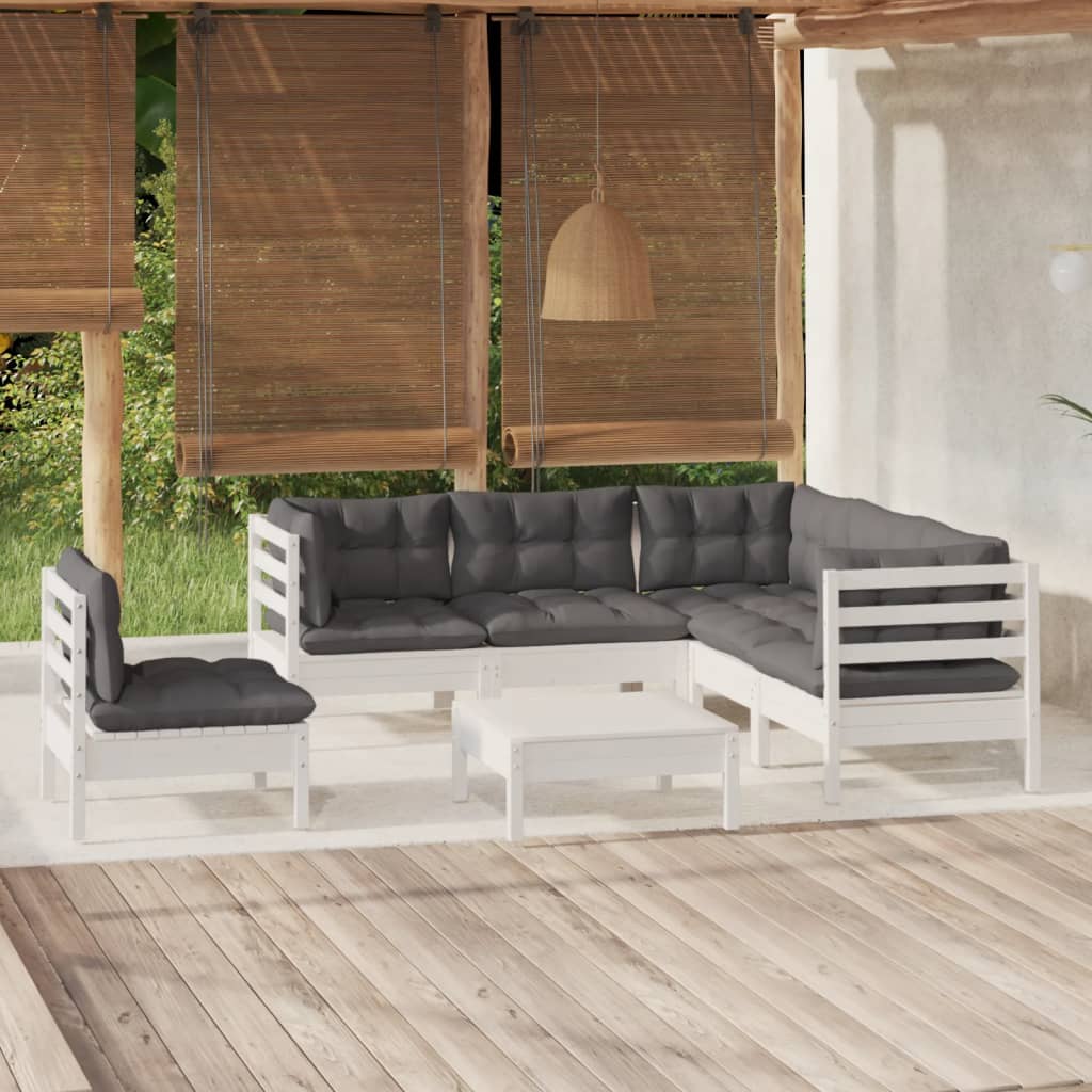 vidaXL 6-tlg. Garten-Lounge-Set mit Grauen Kissen Kiefernholz