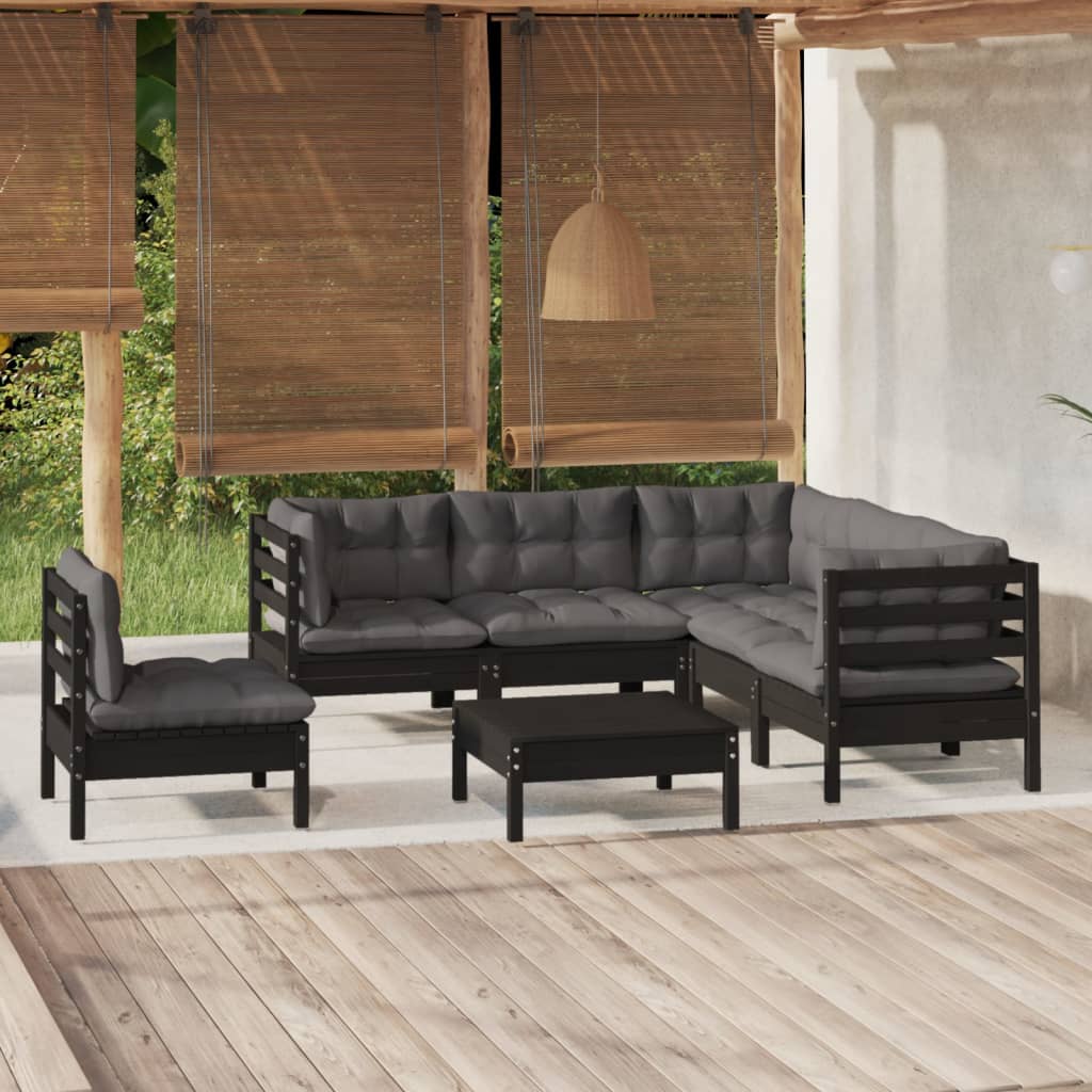 vidaXL 6-tlg. Garten-Lounge-Set mit Grauen Kissen Kiefernholz