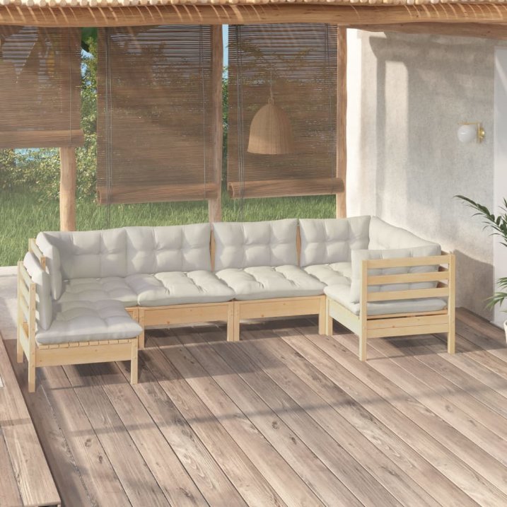 vidaXL 6-tlg. Garten-Lounge-Set mit Grauen Kissen Kiefernholz