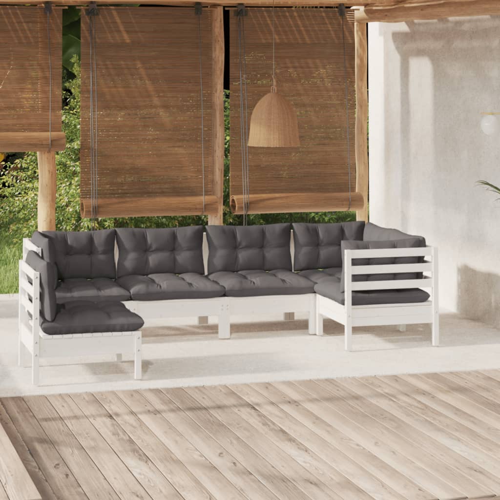 vidaXL 6-tlg. Garten-Lounge-Set mit Grauen Kissen Kiefernholz