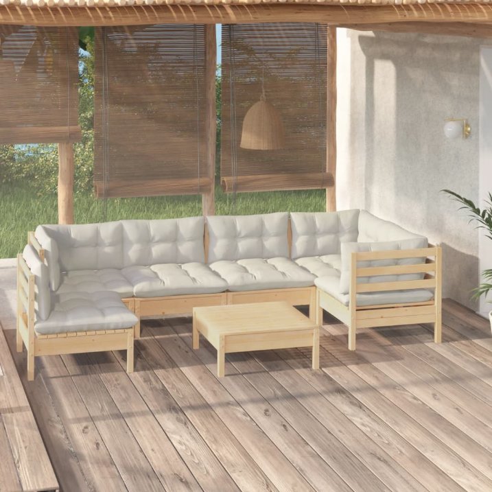 vidaXL 7-tlg. Garten-Lounge-Set mit Grauen Kissen Kiefernholz