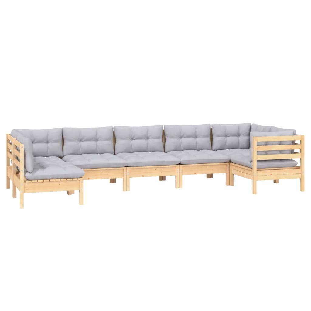 vidaXL 7-tlg. Garten-Lounge-Set mit Grauen Kissen Kiefernholz