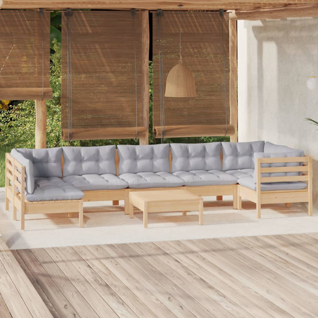 vidaXL 8-tlg. Garten-Lounge-Set mit Grauen Kissen Kiefernholz