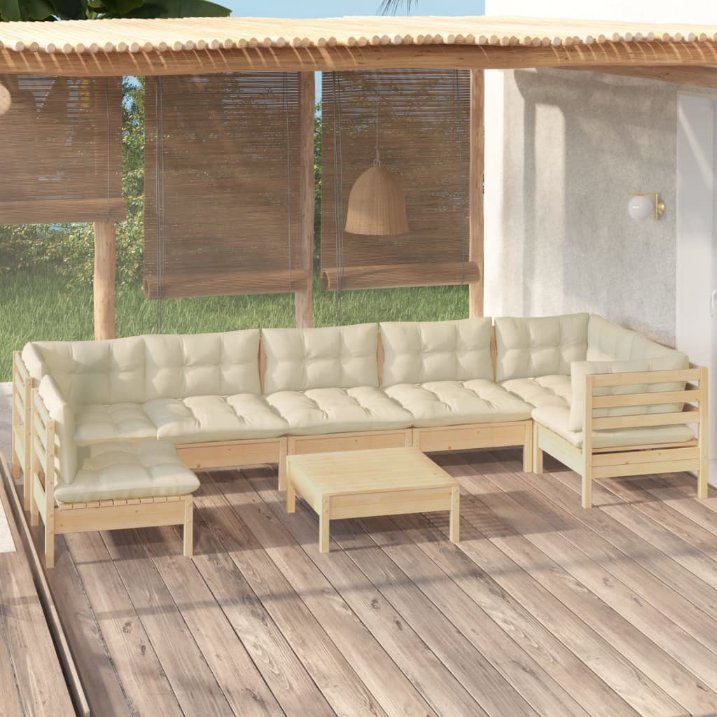 vidaXL 8-tlg. Garten-Lounge-Set mit Grauen Kissen Kiefernholz