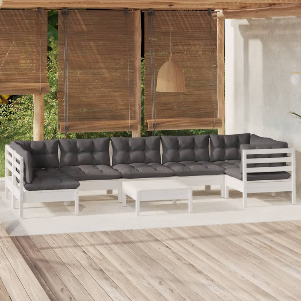 vidaXL 8-tlg. Garten-Lounge-Set mit Grauen Kissen Kiefernholz