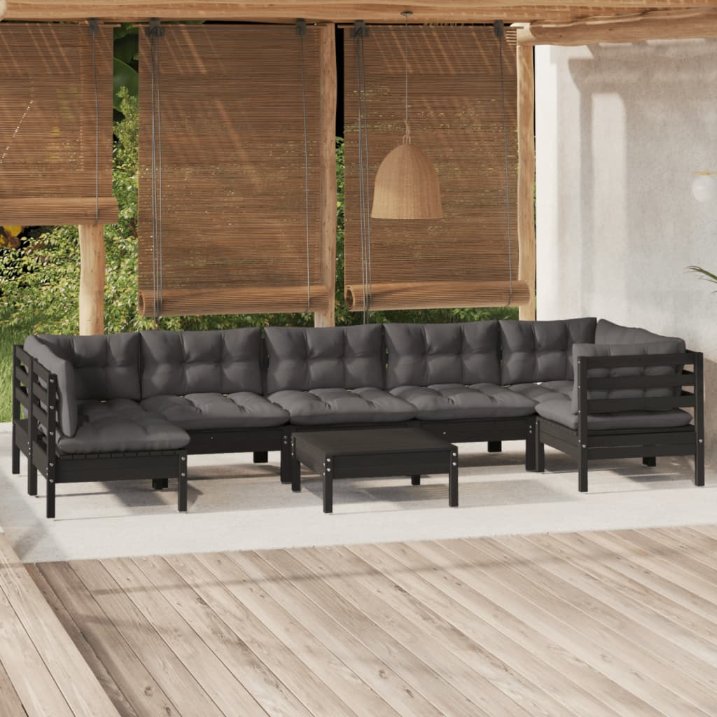 vidaXL 8-tlg. Garten-Lounge-Set mit Grauen Kissen Kiefernholz