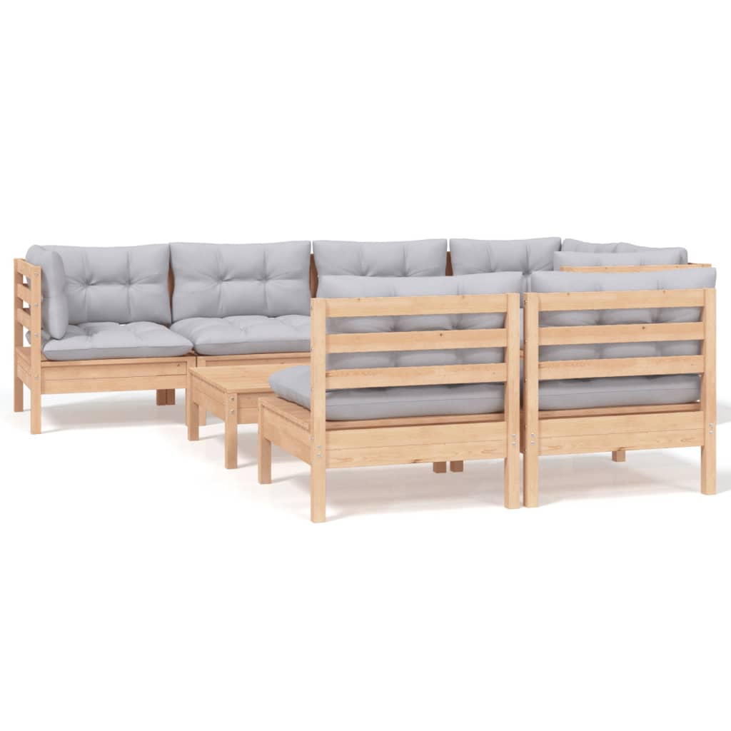 vidaXL 8-tlg. Garten-Lounge-Set mit Grauen Kissen Kiefer Massivholz