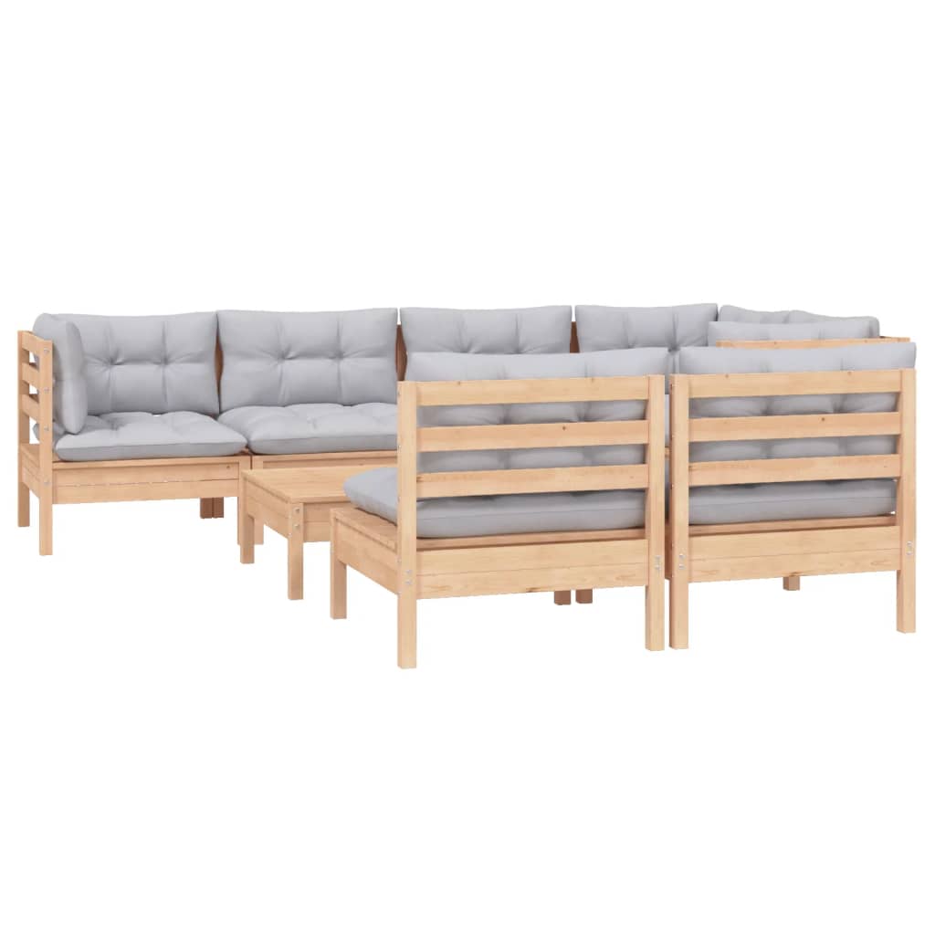 vidaXL 8-tlg. Garten-Lounge-Set mit Grauen Kissen Kiefer Massivholz