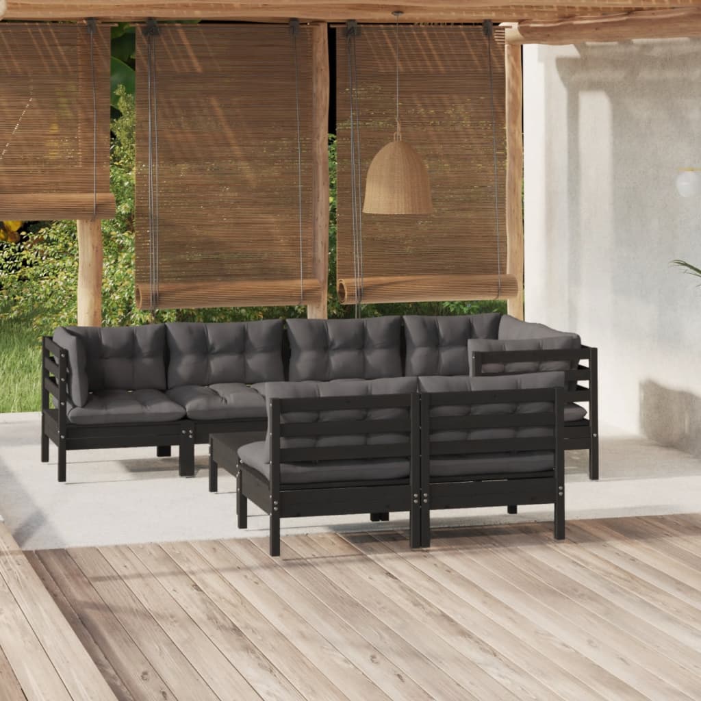 vidaXL 8-tlg. Garten-Lounge-Set mit Grauen Kissen Kiefer Massivholz
