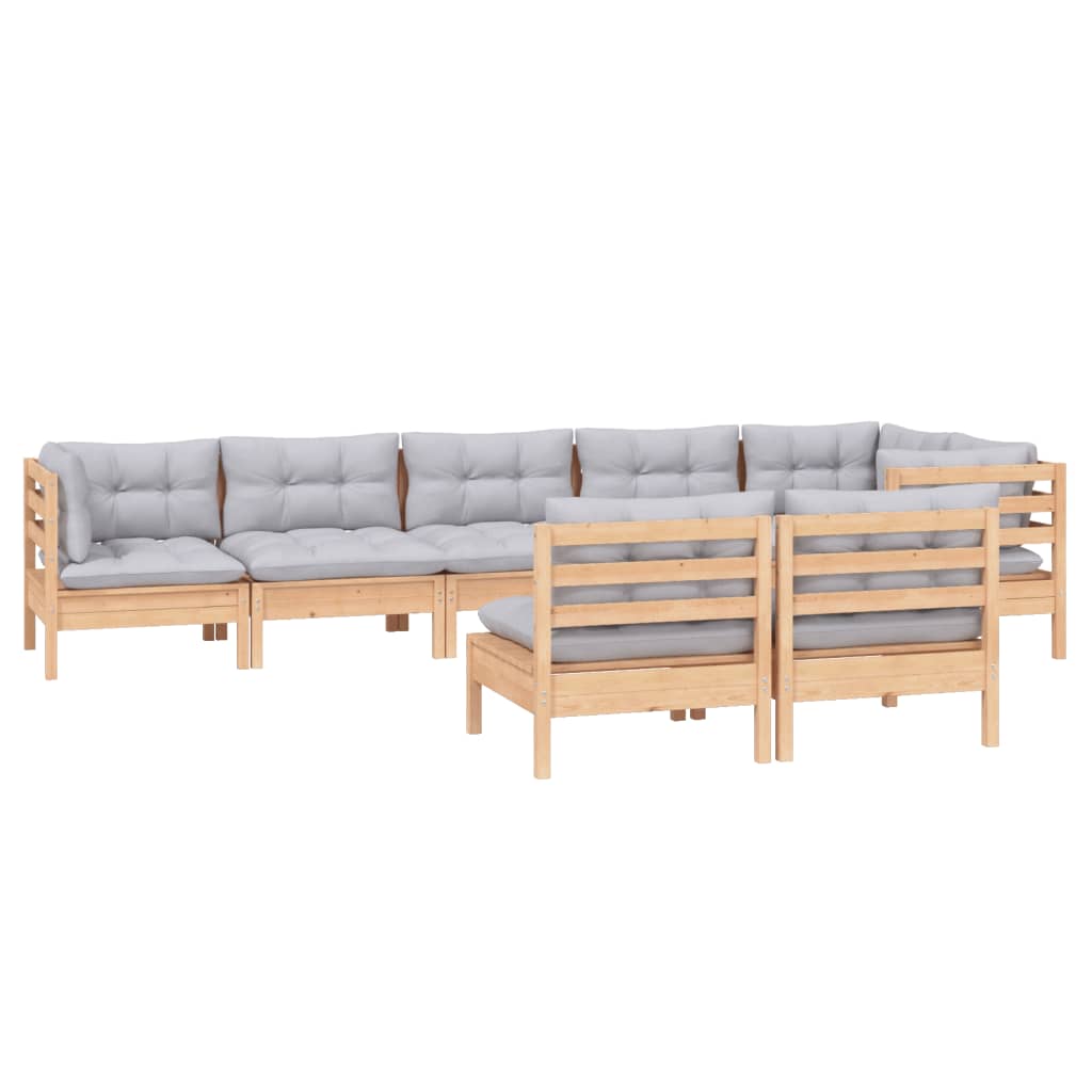 vidaXL 8-tlg. Garten-Lounge-Set mit Grauen Kissen Kiefer Massivholz