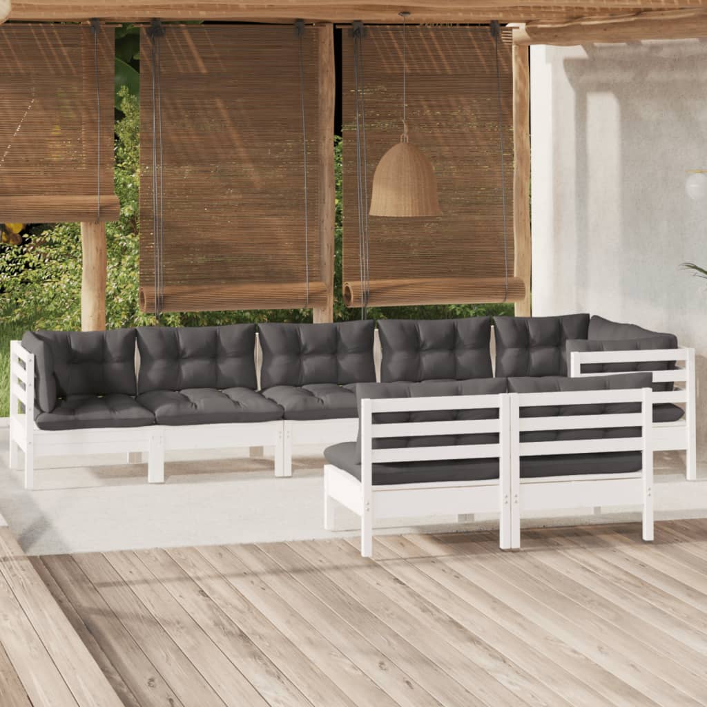 vidaXL 8-tlg. Garten-Lounge-Set mit Grauen Kissen Kiefer Massivholz