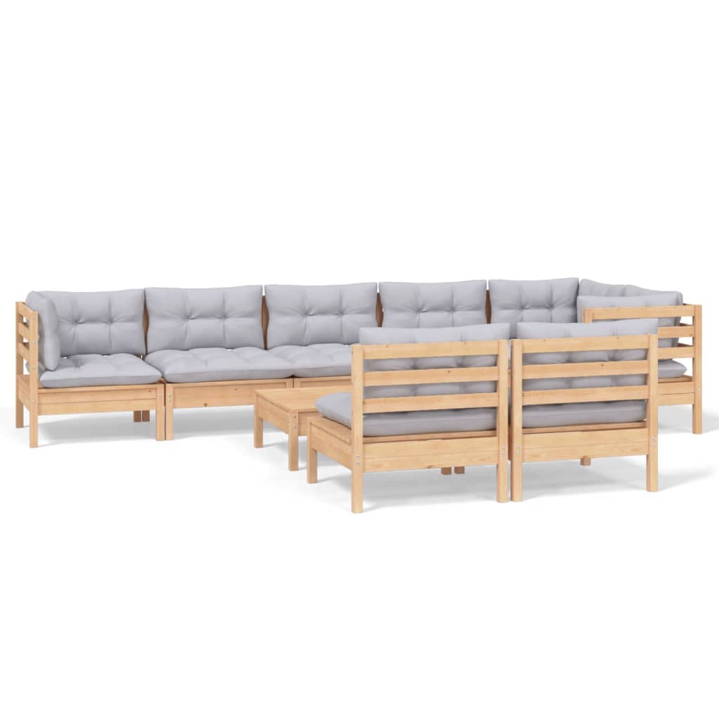 vidaXL 9-tlg. Garten-Lounge-Set mit Grauen Kissen Kiefer Massivholz