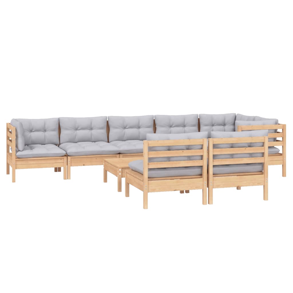 vidaXL 9-tlg. Garten-Lounge-Set mit Grauen Kissen Kiefer Massivholz