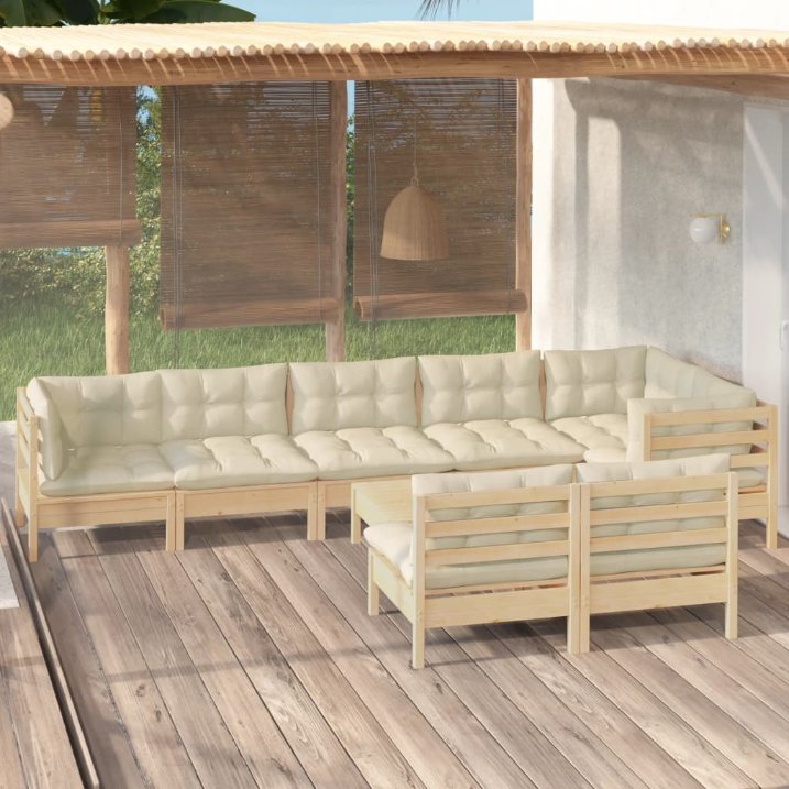 vidaXL 9-tlg. Garten-Lounge-Set mit Grauen Kissen Kiefer Massivholz