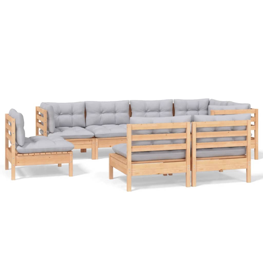 vidaXL 8-tlg. Garten-Lounge-Set mit Grauen Kissen Kiefer Massivholz