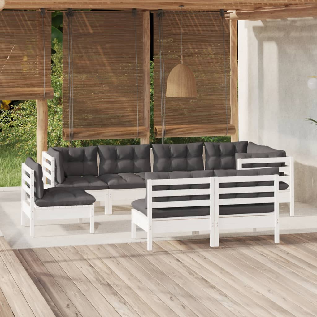 vidaXL 8-tlg. Garten-Lounge-Set mit Grauen Kissen Kiefer Massivholz