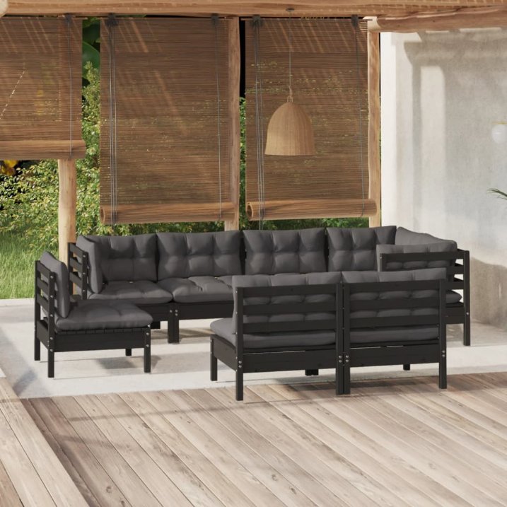 vidaXL 8-tlg. Garten-Lounge-Set mit Grauen Kissen Kiefer Massivholz