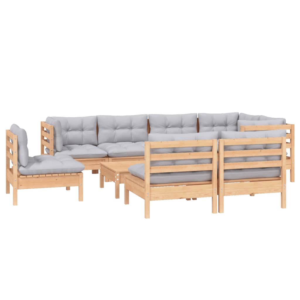 vidaXL 9-tlg. Garten-Lounge-Set mit Grauen Kissen Kiefer Massivholz