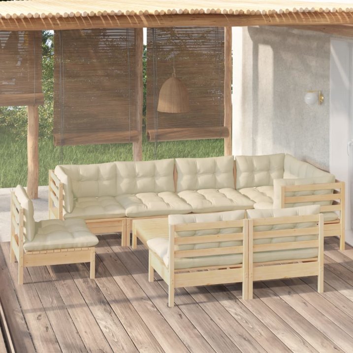 vidaXL 9-tlg. Garten-Lounge-Set mit Grauen Kissen Kiefer Massivholz