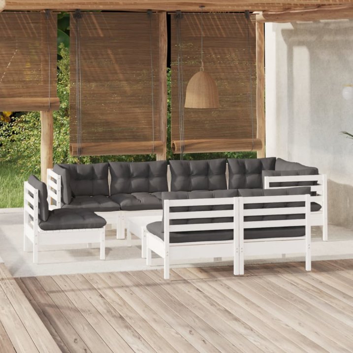 vidaXL 9-tlg. Garten-Lounge-Set mit Grauen Kissen Kiefer Massivholz
