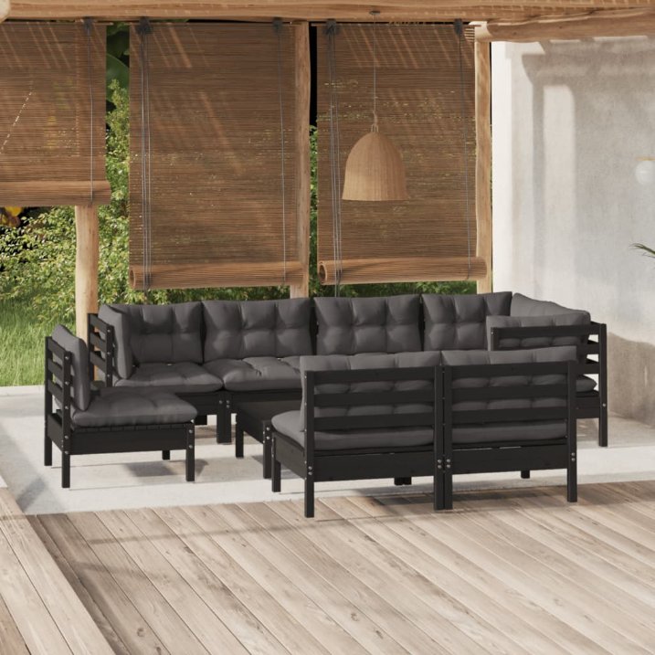 vidaXL 9-tlg. Garten-Lounge-Set mit Grauen Kissen Kiefer Massivholz