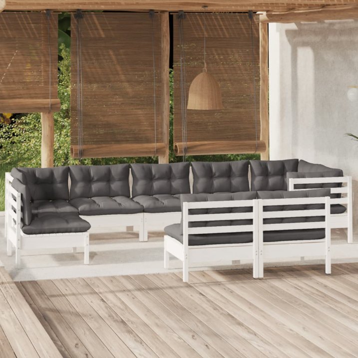 vidaXL 9-tlg. Garten-Lounge-Set mit Grauen Kissen Kiefer Massivholz