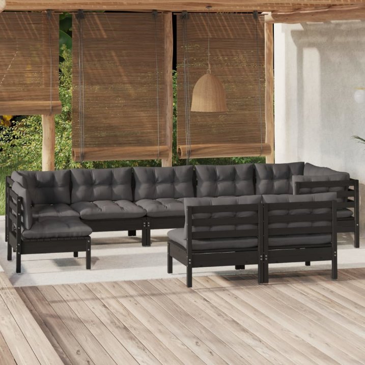 vidaXL 9-tlg. Garten-Lounge-Set mit Grauen Kissen Kiefer Massivholz