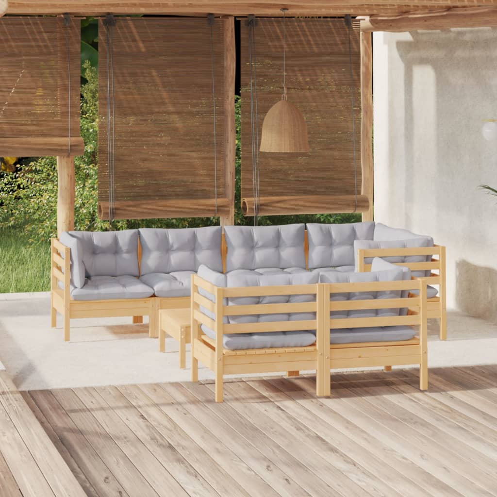 vidaXL 8-tlg. Garten-Lounge-Set mit Grauen Kissen Kiefer Massivholz
