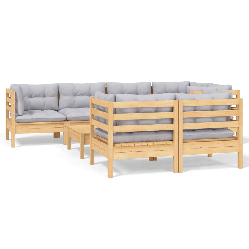 vidaXL 8-tlg. Garten-Lounge-Set mit Grauen Kissen Kiefer Massivholz