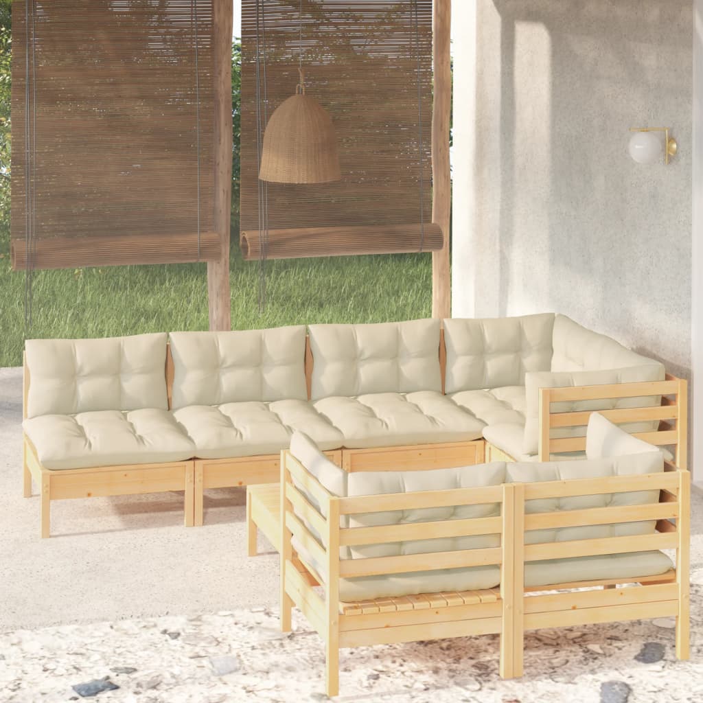 vidaXL 8-tlg. Garten-Lounge-Set mit Grauen Kissen Kiefer Massivholz