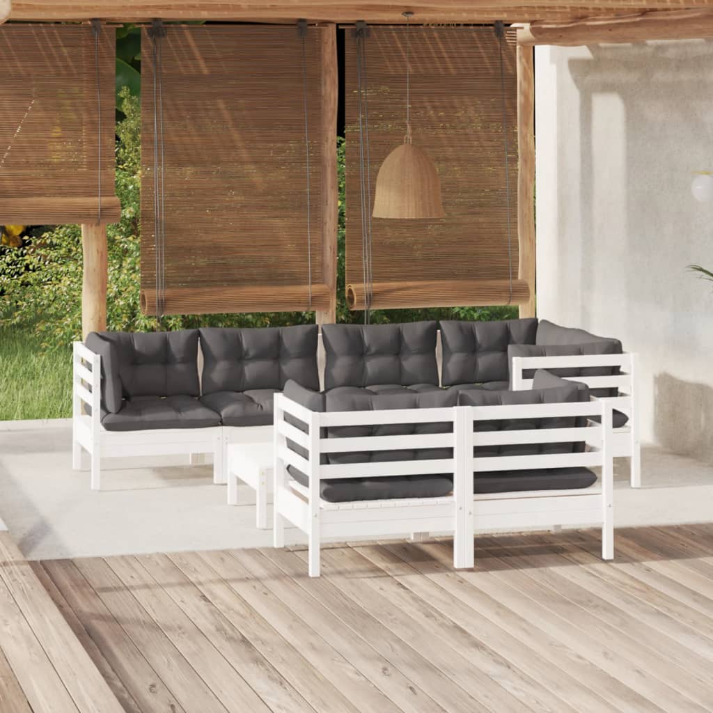 vidaXL 8-tlg. Garten-Lounge-Set mit Grauen Kissen Kiefer Massivholz
