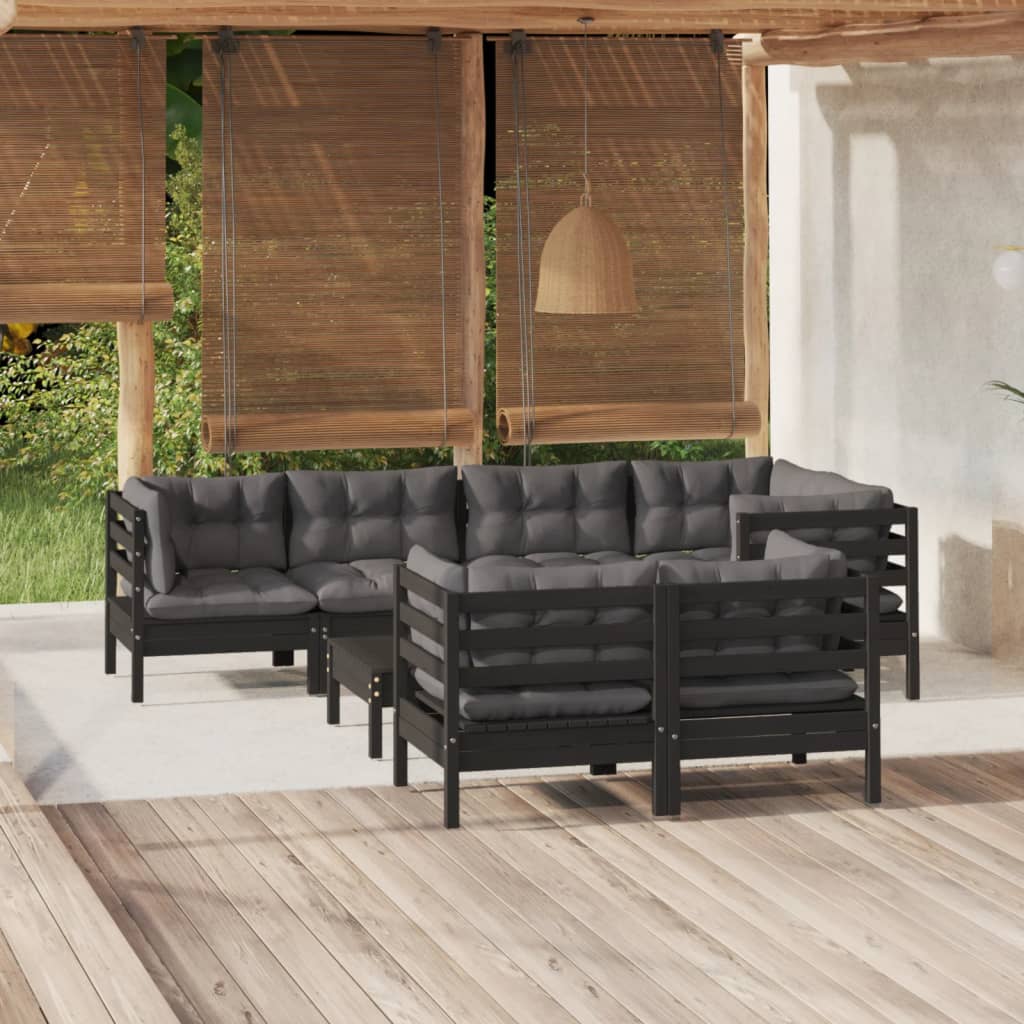 vidaXL 8-tlg. Garten-Lounge-Set mit Grauen Kissen Kiefer Massivholz