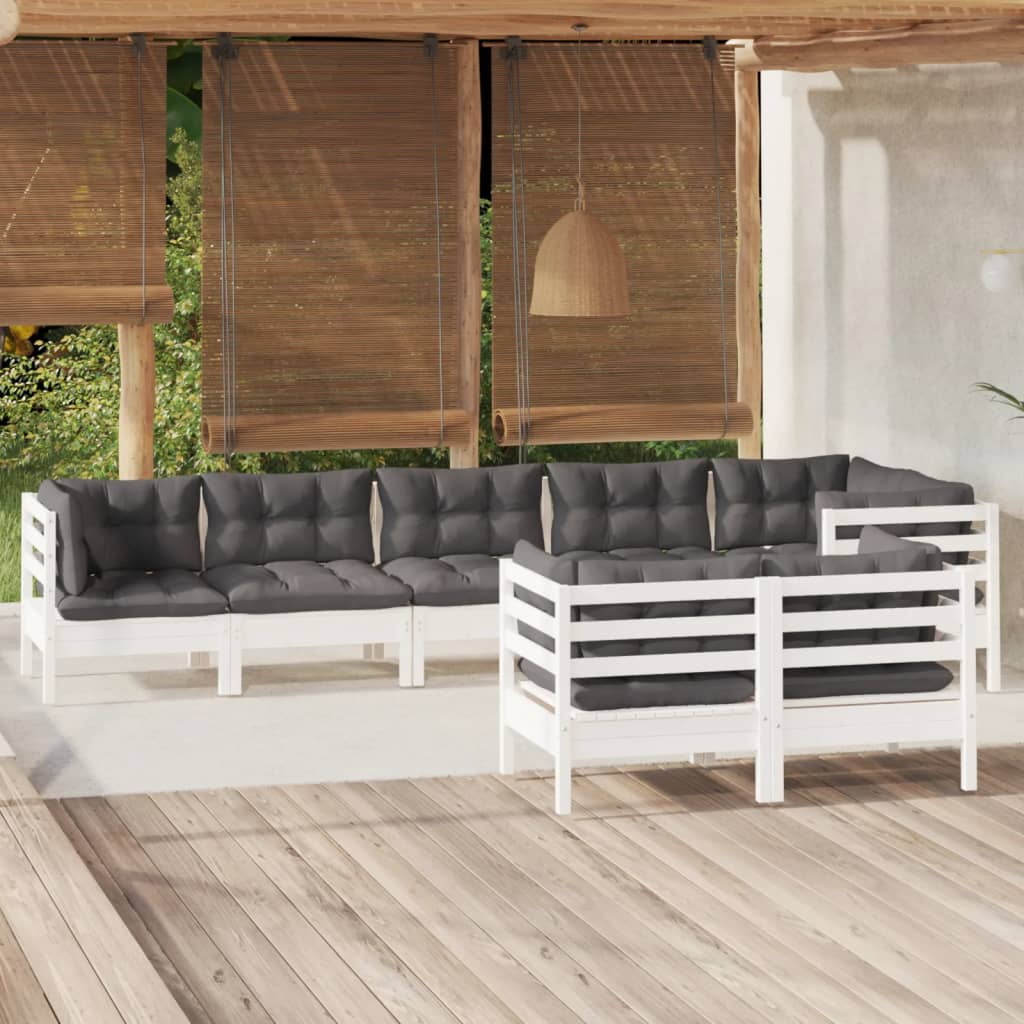 vidaXL 8-tlg. Garten-Lounge-Set mit Grauen Kissen Kiefer Massivholz