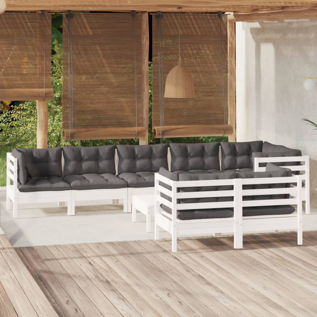 vidaXL 9-tlg. Garten-Lounge-Set mit Grauen Kissen Kiefer Massivholz