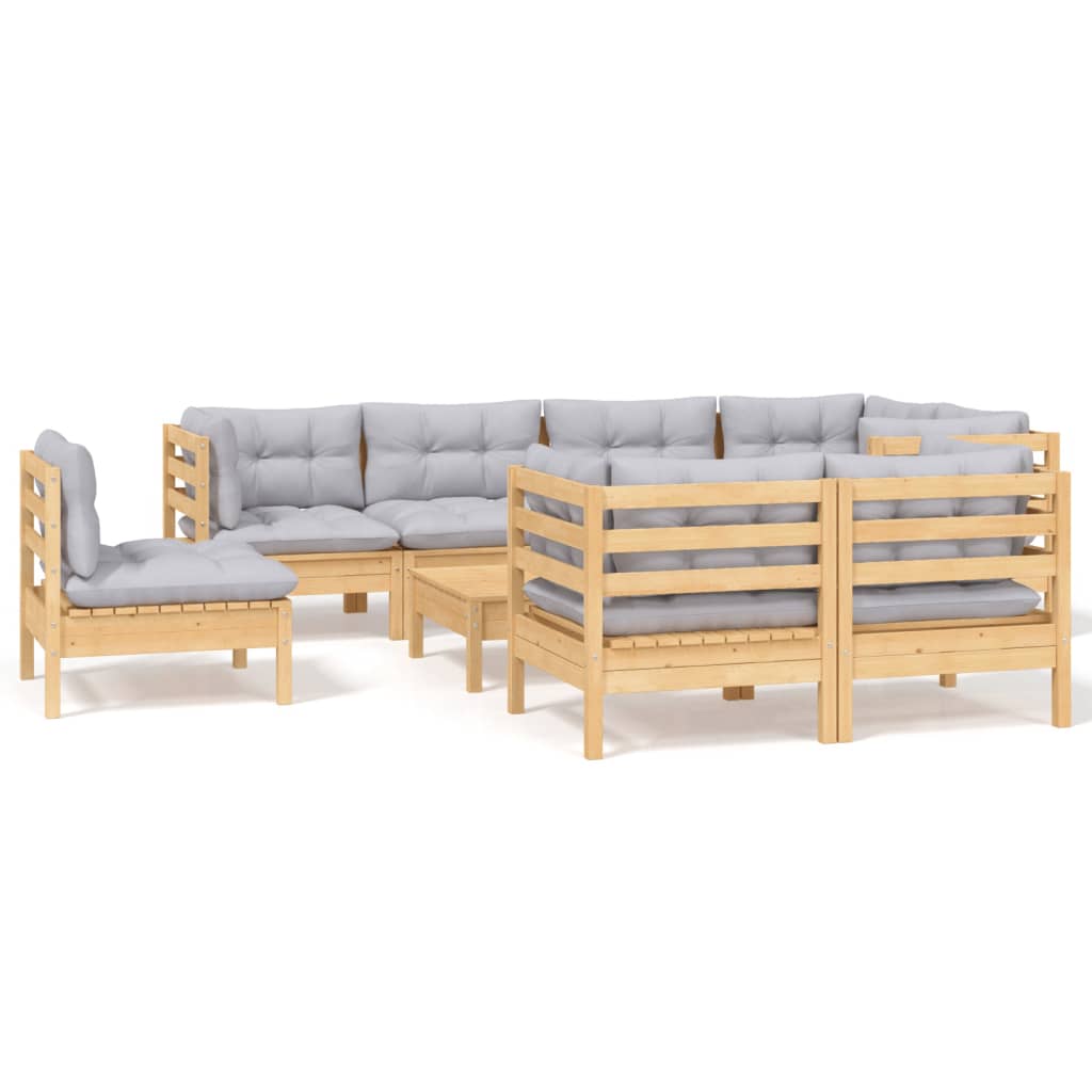 vidaXL 9-tlg. Garten-Lounge-Set mit Grauen Kissen Kiefer Massivholz