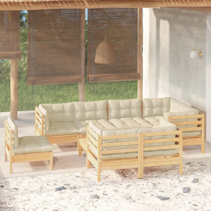 vidaXL 9-tlg. Garten-Lounge-Set mit Grauen Kissen Kiefer Massivholz