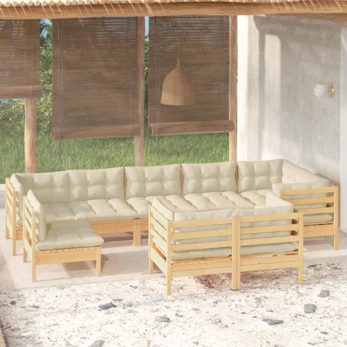 vidaXL 9-tlg. Garten-Lounge-Set mit Grauen Kissen Kiefer Massivholz