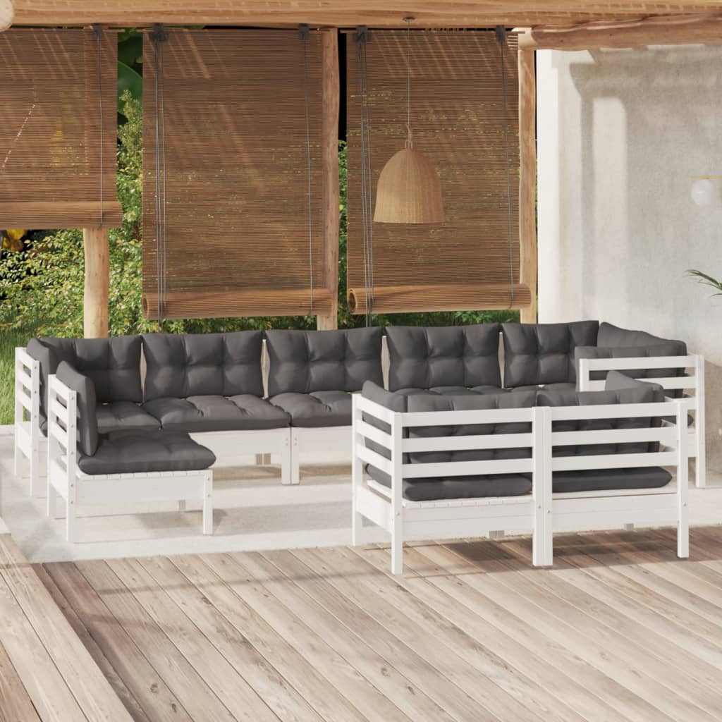 vidaXL 9-tlg. Garten-Lounge-Set mit Grauen Kissen Kiefer Massivholz