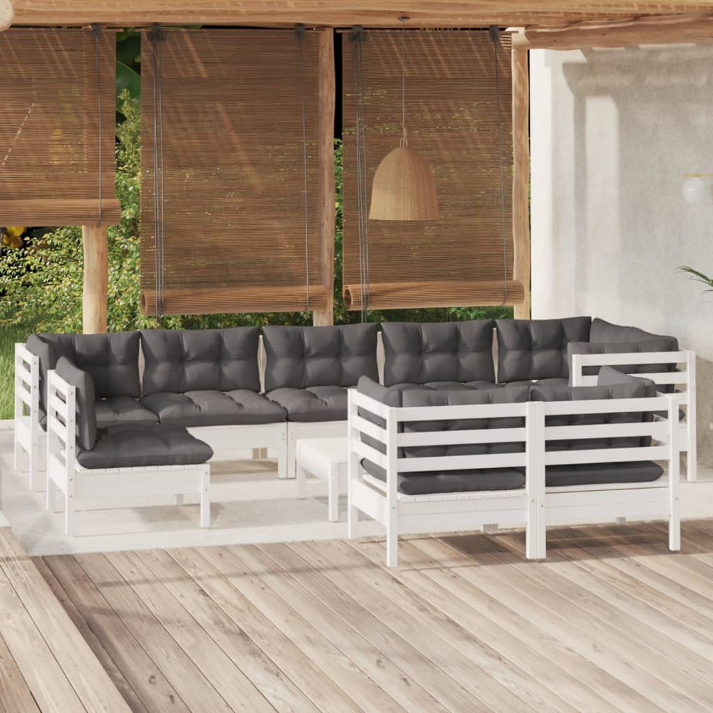 vidaXL 10-tlg. Garten-Lounge-Set mit Grauen Kissen Kiefer Massivholz