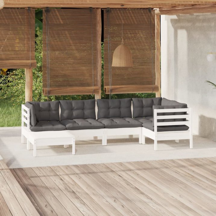 vidaXL 6-tlg. Garten-Lounge-Set mit Grauen Kissen Kiefer Massivholz