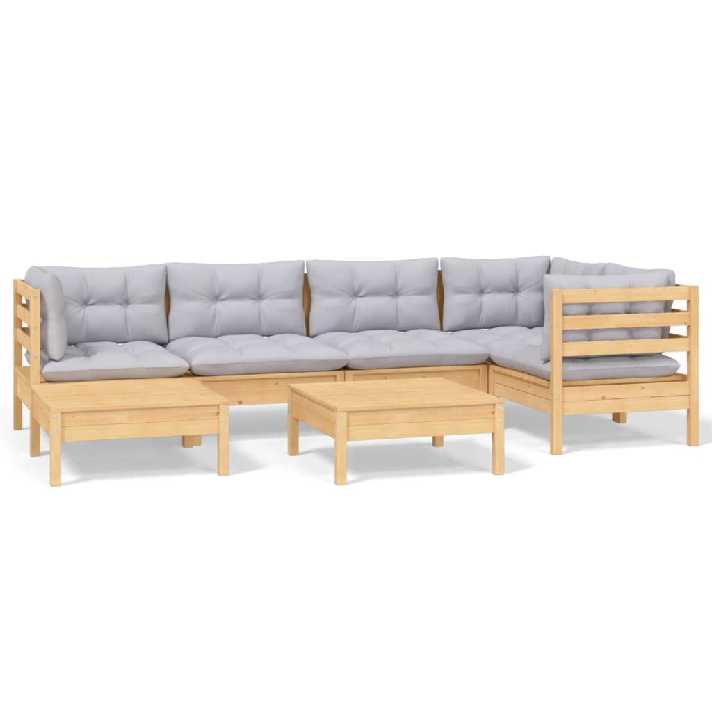 vidaXL 7-tlg. Garten-Lounge-Set mit Grauen Kissen Kiefer Massivholz